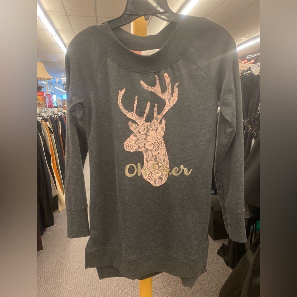 🛍️ 🎈Maurices Ladies XS Gray Long sweater " Oh Dear"